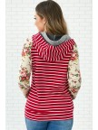 Maroon Floral Baseball Hoodie Sweatshirt
