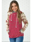 Maroon Floral Baseball Hoodie Sweatshirt