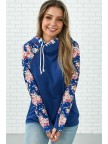 Navy Floral Baseball Hoodie Sweatshirt