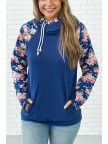 Navy Floral Baseball Hoodie Sweatshirt