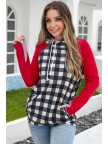 Burgundy & Gingham Zipper Hoodie Sweatshirt