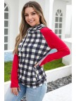 Burgundy & Gingham Zipper Hoodie Sweatshirt