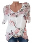 Fashionable Floral Printed Vneck Short Sleeve Blouses