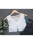 Distinctive Print VNeck Sleeveless Top