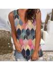Stylish VNeck Geometric Printed Sleeveless Top