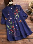 Bestdealfriday Embroidery Cotton Casual Floral Shirts Tops