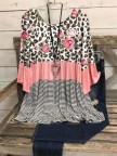 3/4 Sleeve CottonBlend ColorBlock Casual Shirts & Tops