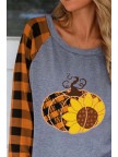 Women's Tshirts Plaid Pumpkin Print Tshirt