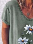 Vintage Short Sleeve Daisy Floral Printed V Neck Plus Size Casual Tops