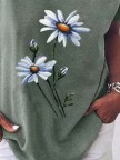 Vintage Short Sleeve Daisy Floral Printed V Neck Plus Size Casual Tops