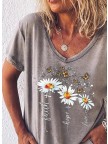 Floral Animal Print Letter VNeck Short Sleeves Casual Tshirts