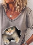 Casual Printed V neck Short Sleeve Shirts & Tops