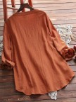 Long Sleeve Buttoned Sweet Crew Neck Blouses