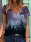 Ladies Starry Sky Forest Print Short Sleeve Tshirt