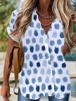 Polka Dots Print Vneck Short Sleeves Blouse