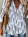 V Neck Striped Long Sleeve Casual Blouse