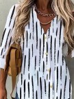V Neck Striped Long Sleeve Casual Blouse