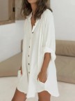 Vintage Half Sleeve Linen Plain Dresses