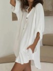 Vintage Half Sleeve Linen Plain Dresses