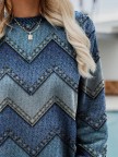 Crew Neck Geometric Casual Sweatshirt