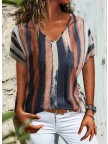 Stripes V Neck Shift Short Sleeve Tshirt