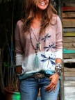 Dragonfly Long Sleeve V Neck TShirt