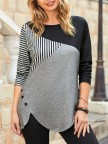 Round Neck Colorblock Daily Tunic Tops
