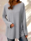 Round Neck Solid Causal Tunic Tops