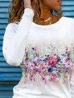Round Neck Floral Long Sleeves Casual Sweatshirt