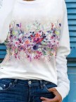 Round Neck Floral Long Sleeves Casual Sweatshirt