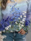 Round Neck Casual Floral Loosen Sweatshirt