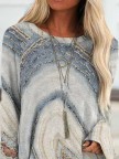 Round Neck Abstract Geometric Casual Tunic Tops