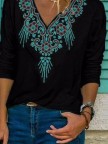 V Neck Tribal Casual Mexican Blouse