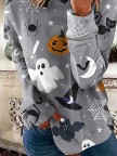 Cat Print Casual Halloween Sweatshirt