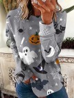 Cat Print Casual Halloween Sweatshirt