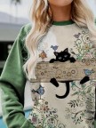 Casual Floral Animal Pattern Crew Neck Sweatshirts