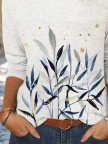 Leaf Casual Crew Neck Long sleeve TShirt