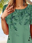 Round Neck Floral Tulip Hem Tunic Tops