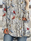 Round Neck Floral Birds Daily Tunic Tops