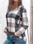 V Neck Checked/Plaid Casual Long sleeve Tshirt