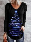 Christmas Tree Print Loose Long Sleeves TShirts & Tops