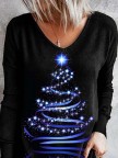 Christmas Tree Print Loose Long Sleeves TShirts & Tops
