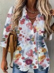 V Neck Floral Long Sleeve Blouse