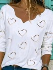 Loosen Heart Printed Sweet Long Sleeves Tops