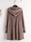Fleece Hooded Pocket Solid Color Long Sleeve Coats