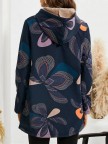 Casual Vintage Floral Print Big Pockets Plus Velvet Warm Coats