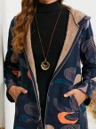 Casual Vintage Floral Print Big Pockets Plus Velvet Warm Coats