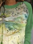 Contrastpaneled Dragonflyprint Crewneck Knitted Sweatshirt