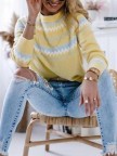 Yellow Striped Long Sleeve Round Neck Sweater