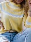 Yellow Striped Long Sleeve Round Neck Sweater